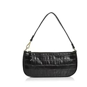 Aqua Croc-Embossed Shoulder Bag Black